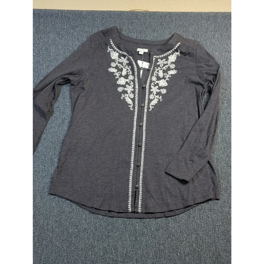 J. Jill NWT Embroidered Button Front Top Long Sleeve Size L Boho - Picture 1 of 10